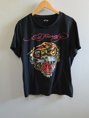 Ed Hardy Black Tiger Face Tshirt Size Large